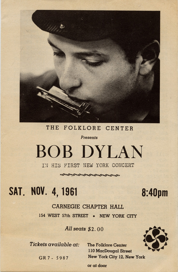 55 Years Ago Today: $2 a Ticket & Few Show Up: Bob Dylan Makes Carnegie Hall Debut (Listen to “Gospel Plow”)