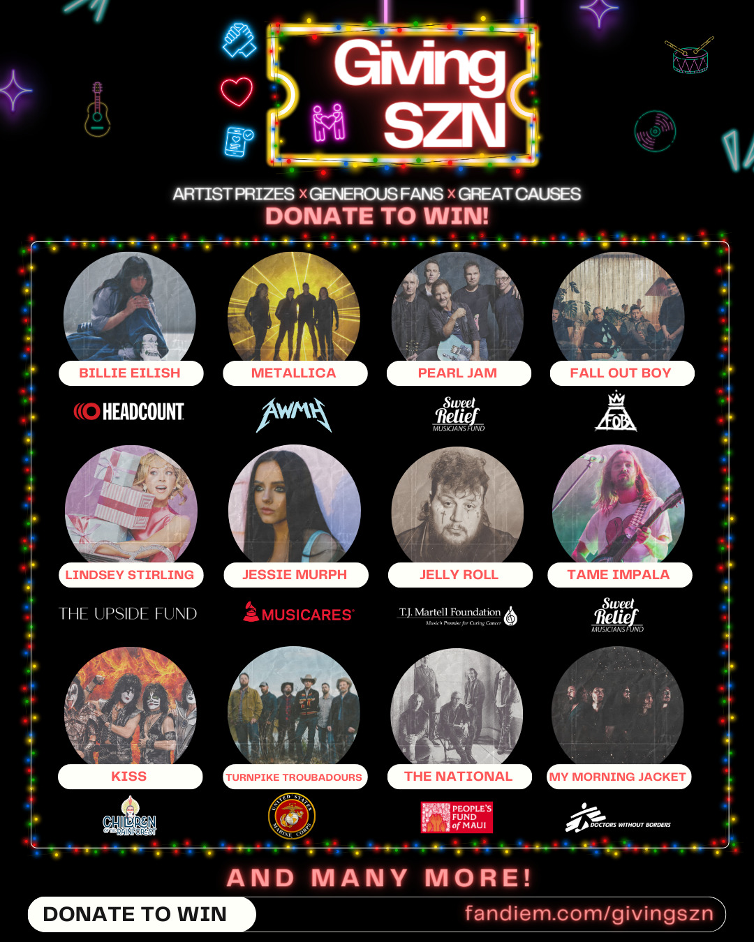 Fandiem Announces Participating Artists (Metallica, Pearl Jam, The National) For Their  ‘Giving SZN’ 2023 Auction