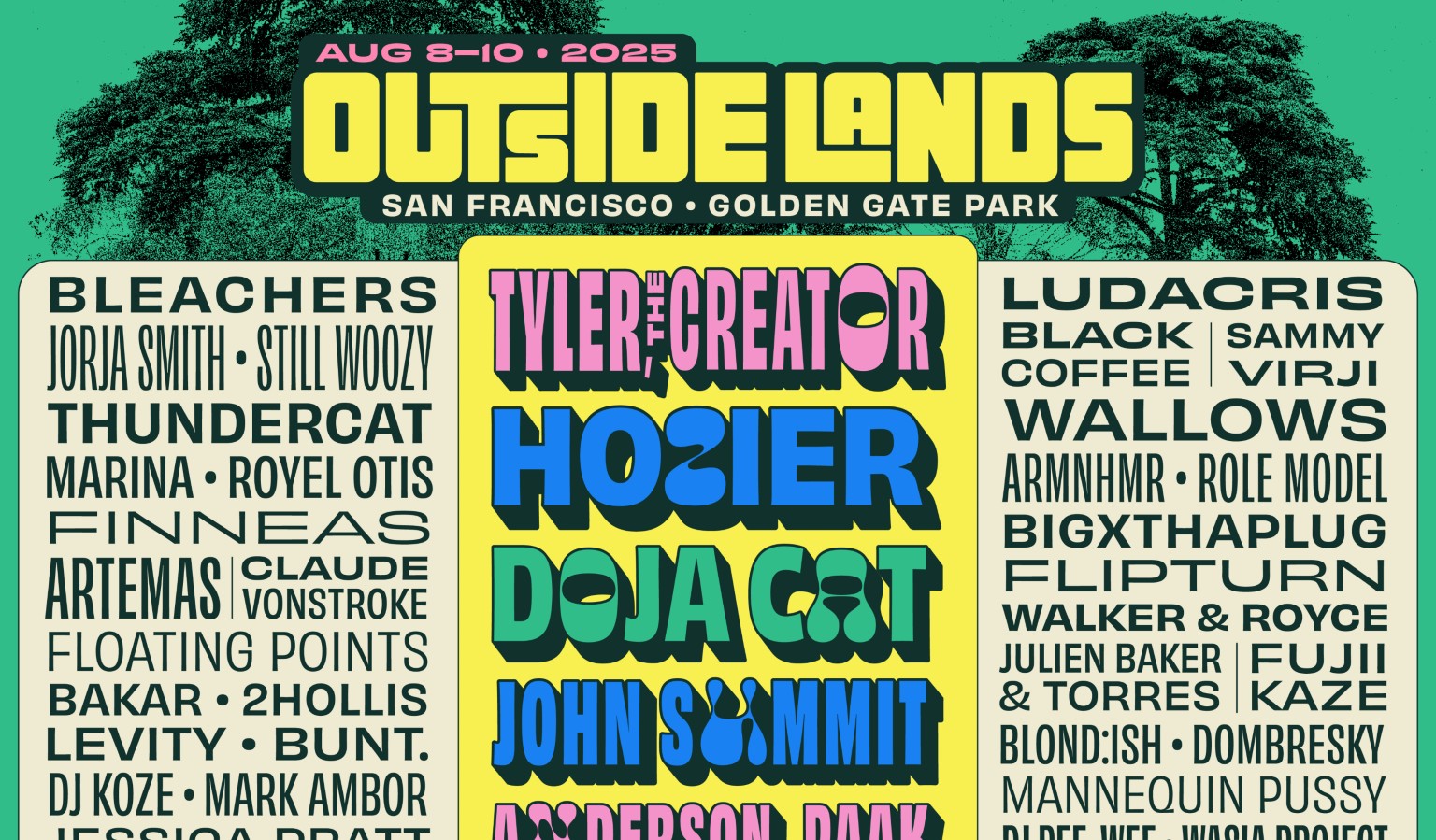 Tyler, The Creator, Anderson .Paak & The Free Nationals, Hozier, Vampire Weekend Top 2025 Outside Lands Festival
